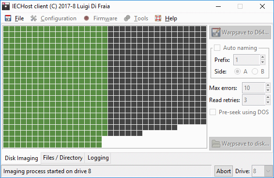 IECHost multi-threaded client: disk imaging in progress